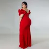 Plus -storlek på kvällsklänningen Elegant Lady Ruffle Red Black Sexig backless stora storlekar Kvinnor Party Formella maxi långa klänningar sommar 240131