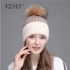 Women winter raccoon wool furpom pom hat female women warm knitted casual double color skullies beanies1267V