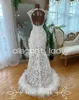 White Sparkly African Evening Reception Dresses for Women Luxury Diamond Crystal Fearher Slit Prom Gown vestidos de gala