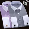 6xl camisa masculina outono e inverno luxo resistente a rugas fino encaixe listra sólida conforto abotoaduras francesas não ferro prego 240201