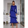Ethnische Kleidung Elegante Frauen Langarm Bodycon Maxi Kleid Plissee Rüschen Mode Damen Abend Party Kleider Dubai Kaftan Abaya