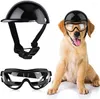 Vêtements pour chiens ATUBAN Lunettes de soleil et casque pour animaux de compagnie Lunettes réglables Chapeau de vélo de moto pour moyen ou grand