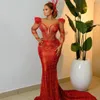 2024 ASO EBI Mermaid Red Brom Dress Cristais de miçangas de pescoço de pescoço noturno festas formais segunda recepção Vestidos de noivado de aniversário Vestidos Robe de Soiree ZJ84
