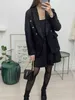 autumn style small fragrant black temperament wool small suit jacket womens self-cultivation suit blouse 240201