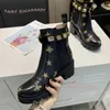 Boots Gold Thread Bee Embroidery Boots Women Totem Black Leather Jewelry Ankle Wrap Booties Casual Girls Flats Spring Versatile Shoes