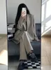 Automne Blazer costumes pantalon solide femme 2 pièces ensemble à manches longues veste manteaux femme coréenne mode décontracté bureau dame Chic 240127