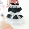 Hundebekleidung Frühling Sommer Samtkleid Spitzenausschnitt Schleife Prinzessin Hochzeit Tutu Rock für Teddy Chihuahua Welpenkleidung