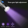 Laddningsbar LED UV -ficklampa Ultraviolet Torch Zoomable Mini 395nm UV Black Light Pet Urine Stains Detector Scorpion jakt