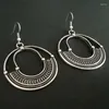 Dangle Earrings Vintage Silver Color Metal Carving Braided Pattern For Women Personality Round Hollow Earring Tribe Accessories