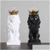 Arts et artisanat moderne résine animal statue couronne d'or noir lion figurine pour la décoration de la maison accessoires salon bureau décor 210 Dhzuh