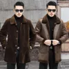 Designer läder och päls integrerade män äkta gräsfår skärat kappa med medel till lång lapel dubbelsidig bärande lammtjock i vintern GJGL