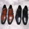 Knöchel Echtleder Schwarz Braun Formelle Schuhe Seitlicher Reißverschluss Schnalle Markenstiefel Herren