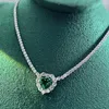 Hängen Springlady Luxury 925 Sterling Silver 8mm Heart Cut Emerald Gemstone Halsband Pendant Tenniskedja Fina smycken