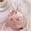 Cadeau Wrap Pâques DString Cadeaux Sacs Oreilles de dessin animé Veet Candy Sac Enfants Emballage Happy Party Décor Drop Livraison Maison Jardin Festif Sup Otvxf