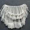 Jupes Sweet Lolita Style Double couche dentelle asymétrique à volants femmes été maille mignon rideau pure couvrir mince jupe longue