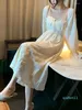 Casual Dresses 2024 Spring Elegant Long Fairy Dress Women Sweet Embroidery Flare