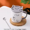 Canecas Criativo bonito dos desenhos animados gato cerâmica caneca casal copo de água casa café da manhã suco de café com tampa colher conjunto presente de feriado