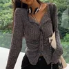 Women's Knits Y2k Knitted Cardigan Women Collar Sweater Coat Vintage Long Sleeve Single Breasted Top Autumn Fashion Girls Knitwear Jumper