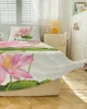 Bed Skirt Plant Pink Lotus Elastic Fitted Bedspread With Pillowcases Protector Mattress Cover Bedding Set Sheet