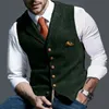 Herrvästar Tweed Suit Business For Men Waistcoat Vest Groomman Wedding Brwon Black Grey Jacket 240119