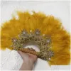 Autres outils à main 1pcs Fans de plumes de dinde africaines Fans faits à la main pour la décoration de fête de mariage avec des pierres tenues Drop Livraison DHDL3