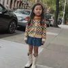 Clothing Sets Kids Dress Fall/Winter 2024 MP Girls Ins Style Color Plaid Knit Skirt Checkerboard Vintage Vest Misha And Puff