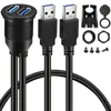 1m 3ft 2 Ports Dual USB 3.0 Dashboard Panel Flush Mount Extension Cable For Car Truck Boat Motorcycle Waterproof Cord