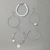Link bransoletki huatang ładna perła kamienna wisiorek portretowy dla kobiet modny srebrny stop z regulowaną bransoletę 5pcs/zestaw biżuterii