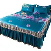 Gonna da letto Set da 3 pezzi Copriletto moderno blu royal, lenzuola lavabili in lavatrice con fascia elastica per letto queen size