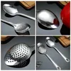 Cucchiai da zuppa da 2 pezzi in acciaio inossidabile che servono utensili ergonomici piccoli da cucina riutilizzabili con intaglio