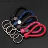 Keychains Lanyards Handmade Braid Real Sheepskin Leather Woven Rope Keychain Wrist Rope Couple Key Chain Llavero Key Ring Key Holder Car Pendant Q240201