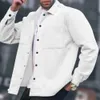 Mens Lapel Collar Large Pockets Shirt Solid Color Trendy Loose Shirt Jacket For Spring Autumn 240201