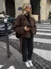 Şık Katı Tştolma Yaka Düğmesi Dantel Yukarı Up Ceket Kadınlar Sonbahar Kış Kış Gevşek Sıcak Uzun Kollu Cepler Katlar Kadın Sokak Giyim 240118