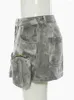 Skirts DEAT Fashion Three-dimensional Zipper Pocket Skirt Camouflage Low Waist Mini Denim With Belt Summer 2024 17A3602H