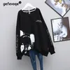 Felpe con cappuccio da donna Kawaii Cartoon Lettera Stampa Oversize Streetwear Felpa femminile Moda coreana Casual Manica lunga Pullover Top da donna