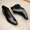 Wingtip – robe décontractée en cuir véritable noir pour hommes, chaussures plates à la cheville, bottes à fermeture éclair