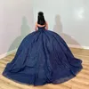 Blowly granatowa sukienka Quinceanera 2024 Suknia balowa z koralików z gorsetu na ramię