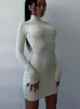Casual Dresses Sexy Knitted Bodycon Short Women Elegant White Hollow Sweater Dress Autumn Winter Fashion Basic In 2024