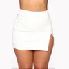 Saias mini senhoras irregular sólido lado-slit elástico estilo coreano na moda chique ol cintura alta feminino fundo verão