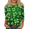 Damen T-Shirts St. Patrick's Day Four Leaf Print Dreiviertelärmel Top T-Shirt Sommer O Neck Short Camisetas