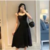 2024 New Women's Wear Small Black Skirt French Hepburn Style Sling Dress Small Body Bottom Long Dress Summer