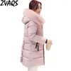 Women's Trench Coats 2024 Large Fur Collar Winter Women Letter Slim Thick Warm Cotton Parkas Medium-Long Hood Casaco Feminino Inverno ST159