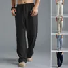 Letni mężczyźni stały kolor lniany wielokrotność prosty spodnie plus oddychające do dużych rozmiarów wygodne luźne spodnie 240125
