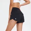 Ll yoga curto das mulheres esportes cruz lu calças de cintura com bolsos correndo fitness elástico ginásio roupa interior treino leggings curtos yd4004