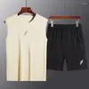 Running Set Sport Men Summer Thin Quick Torking Vest Shorts Man's Set Fitness Suit Two-Piece Mesh Ventilation Tracksuit