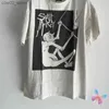 メンズTシャツ洗浄古い白い聖人Tシャツデビルプリントラウンドネックコットン短袖Hiphop Street Castary Men Women TシャツQ240201