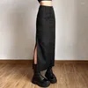 Skirts Mall Gothic Punk High Raise Slim Long Skirt Y2k Sexy Fashion Streetwear 2024 Grunge Casual Tag Split Women Midi