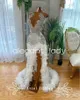 White Sparkly African Evening Reception Dresses for Women Luxury Diamond Crystal Fearher Slit Prom Gown vestidos de gala