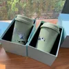 Tazze di design Tazza da caffè piccolo elefante Tazza da thermos opaca in acciaio inossidabile 304 con cartoni animati verde menta con scatola