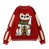 Women's Sweaters Pullover Sweater Thick Warm Winter Knitwear Lucky Cat Ladies Cotton Jumper Tops Red High Quality Niche Design